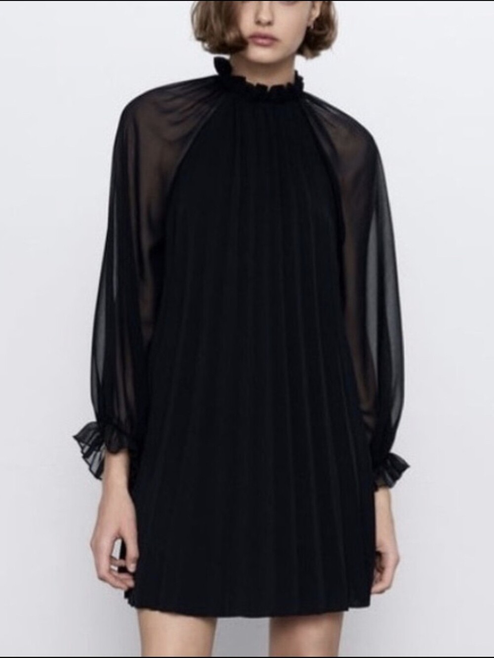 Zara Pleated Black Dress SZ L